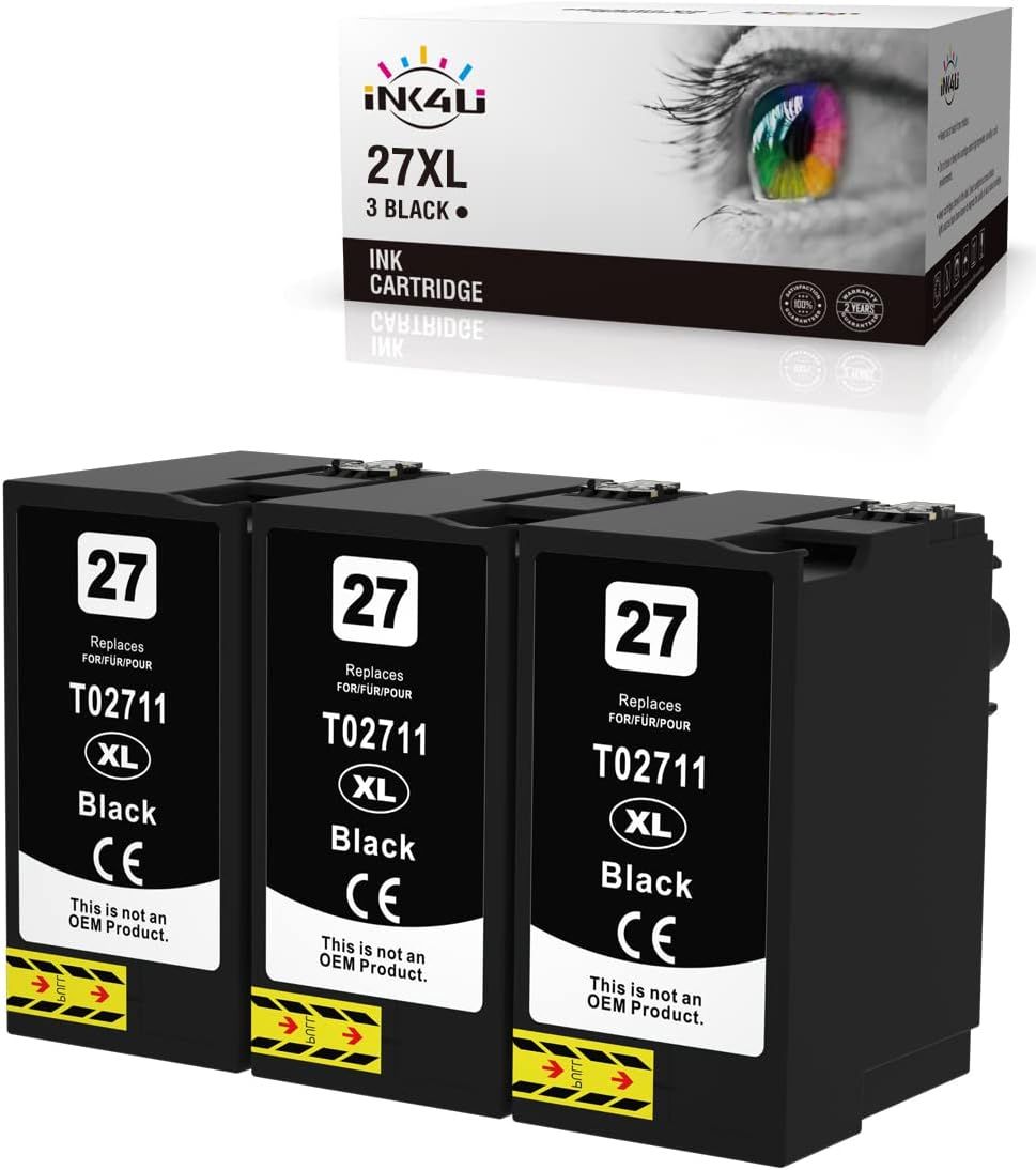 040parts 27XL Ink Cartridges Compatible with Epson 27XL for Epson Workforce WF-Series (3 Black)