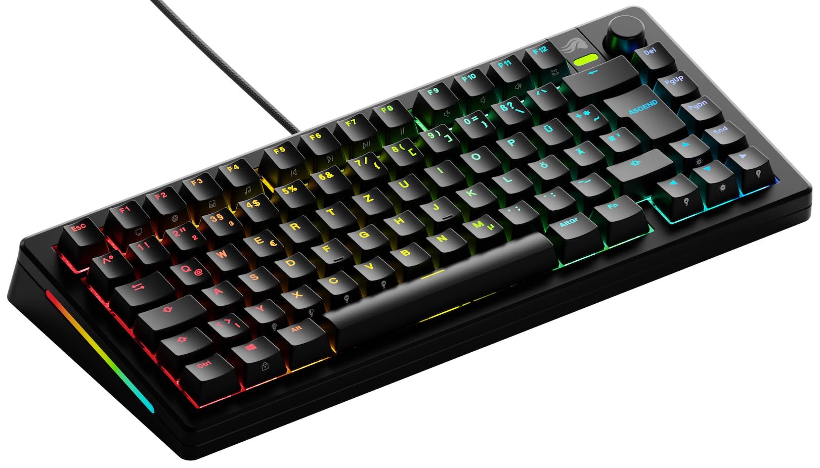 Glorious GMMK3 75% Custom Gaming Keyboard - Pre-built, ISO (DE), Fox Switches, Black