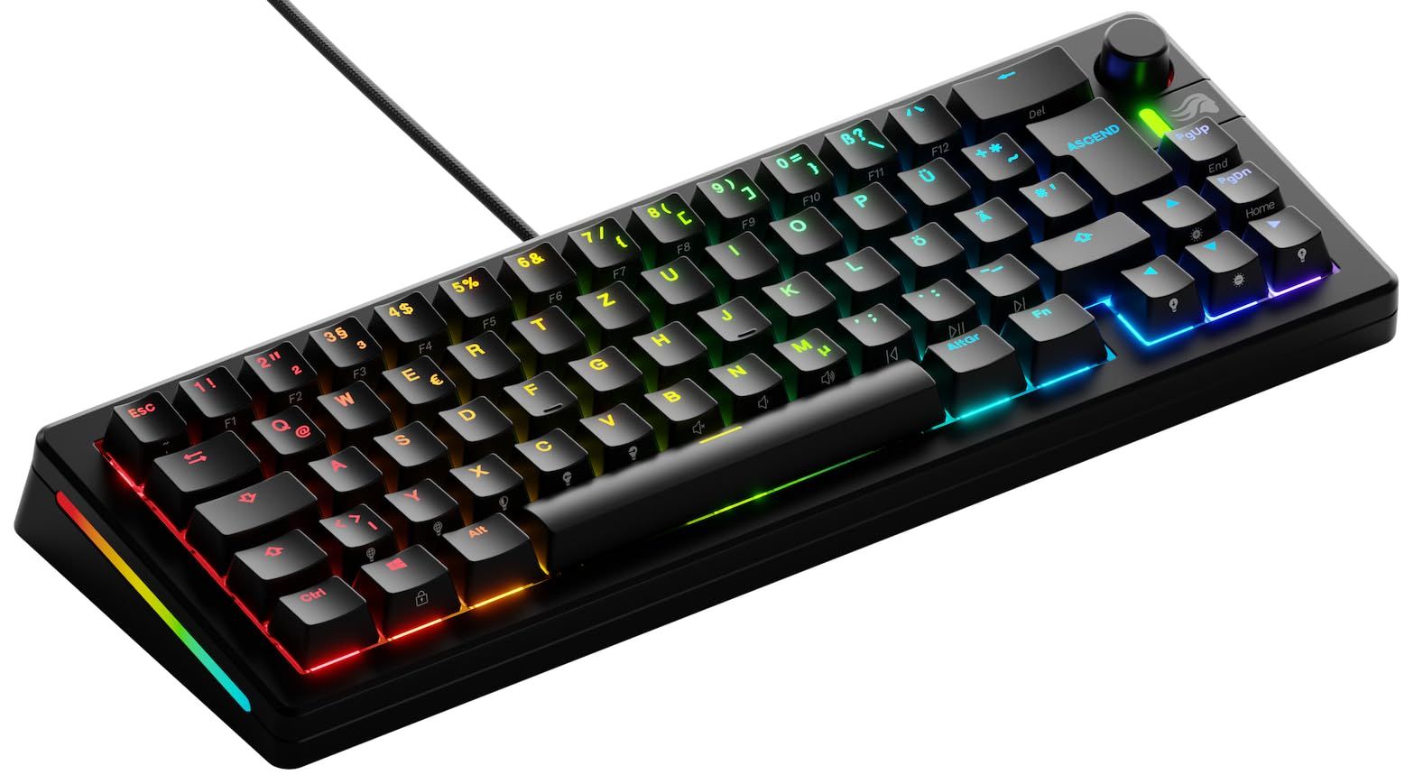 Glorious GMMK3 Custom Gaming Keyboard - 65% Layout, Pre-built, German ISO, Fox Switches, Black