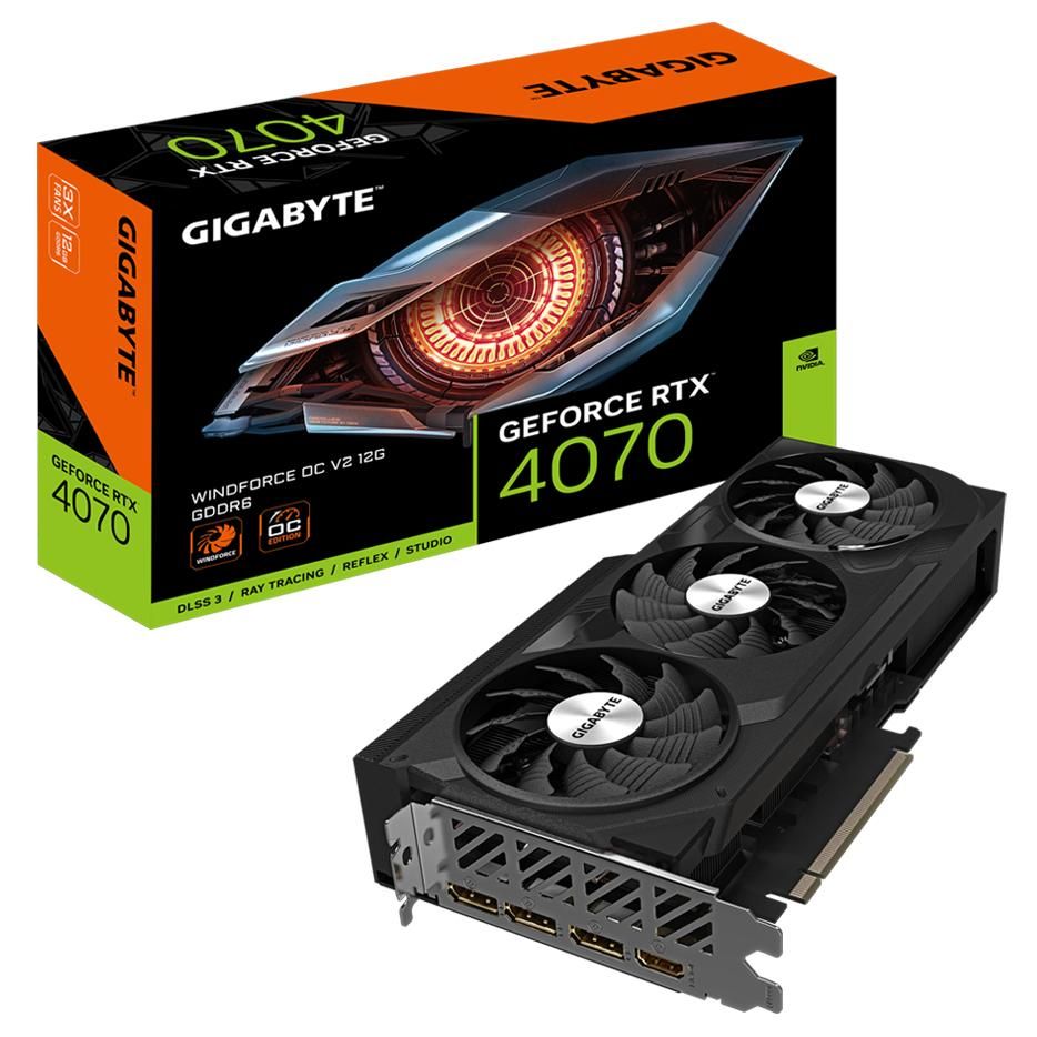 Gigabyte GeForce RTX 4070 WINDFORCE OC V2 12G - 12GB GDDR6, 192-bit, PCI-E 4.0, 2490MHz Core Clock, 3x DisplayPort 1.4a, 1x HDMI 2.1a, NVIDIA DLSS 3
