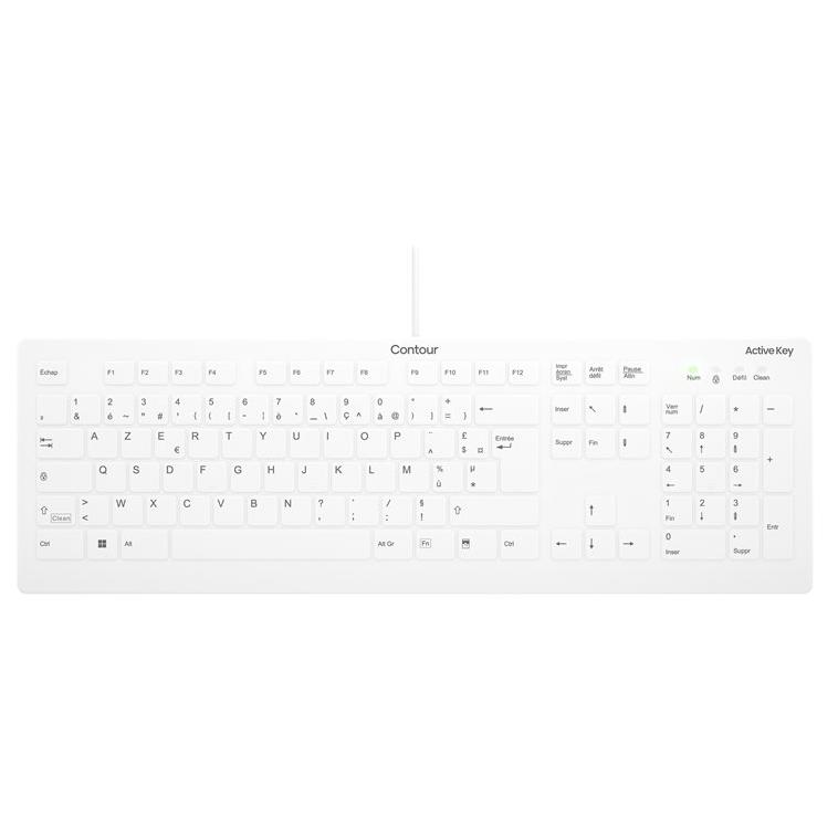 Contour Active Key QuickClean AK-C8112 - Full Size Medical Grade Keyboard with USB and AZERTY Layout - White