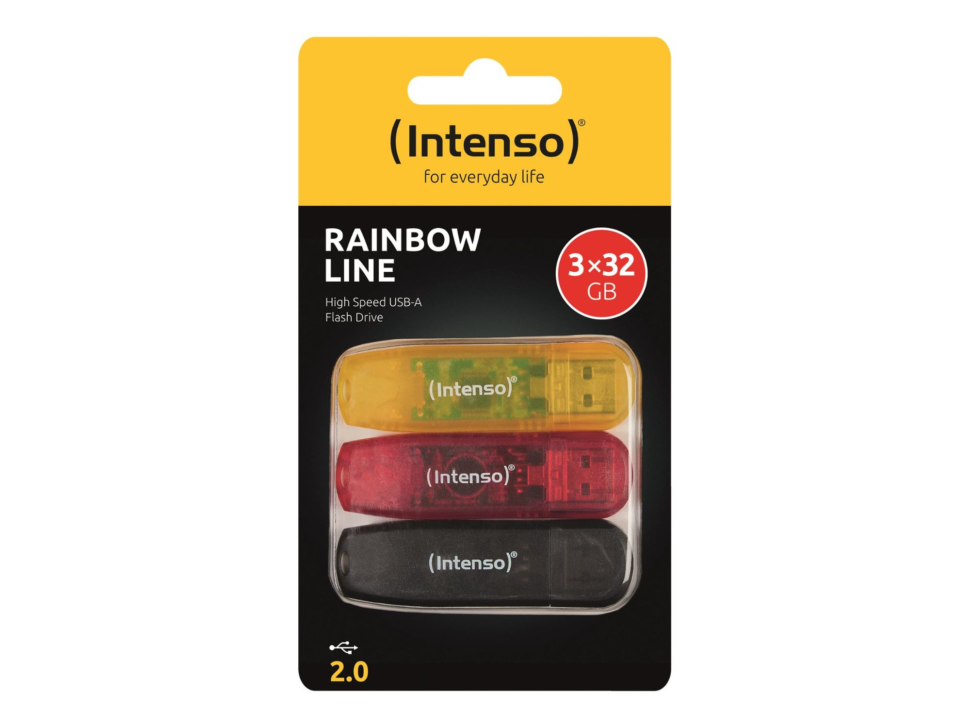 Clé USB Intenso Rainbow - 32 Go - USB 2.0 - Noir, Jaune, Rouge (paquet de 3)