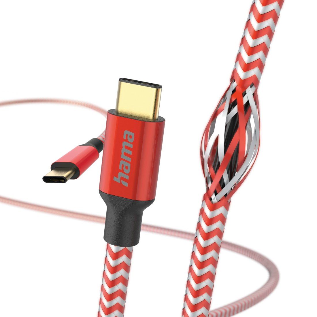 Hama Reflective USB-C to USB-C Cable, 1.5m, Red