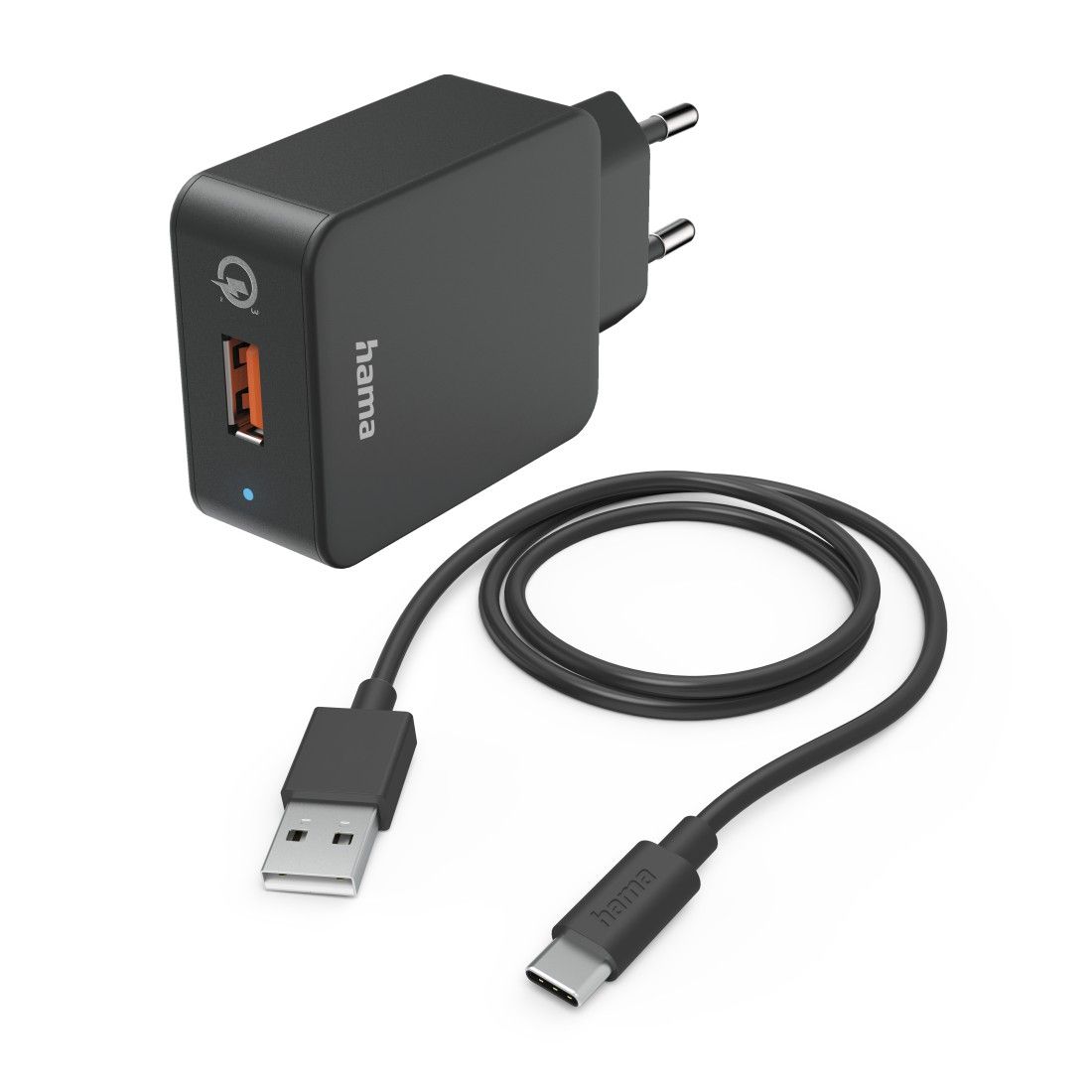 Hama Quick Charge 3.0 USB-C Power Bank with Cable, 19.5W, Black