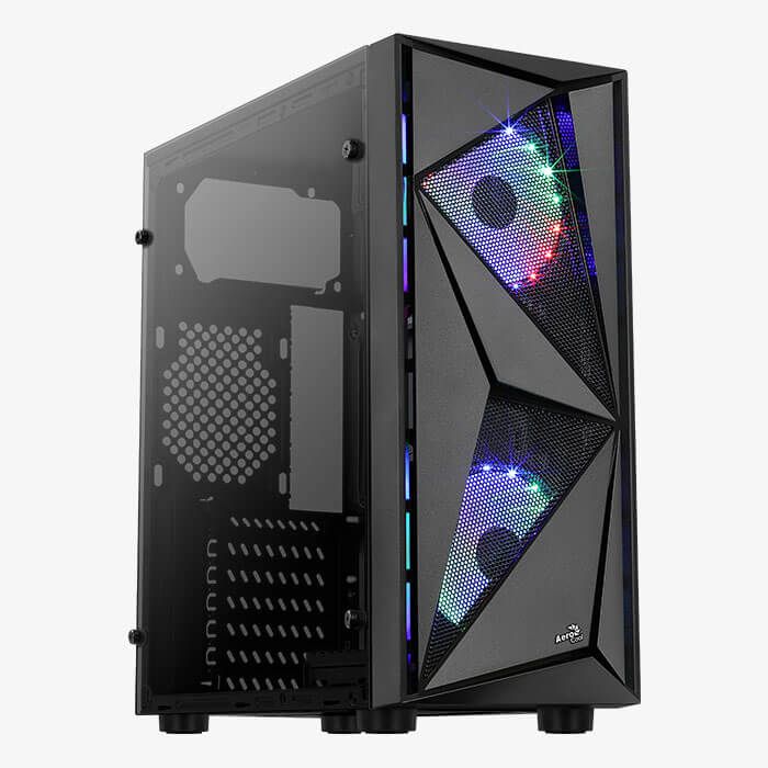 AeroCool Glider Mid-Tower ATX PC Case with Tempered Glass RGB Panel - Black