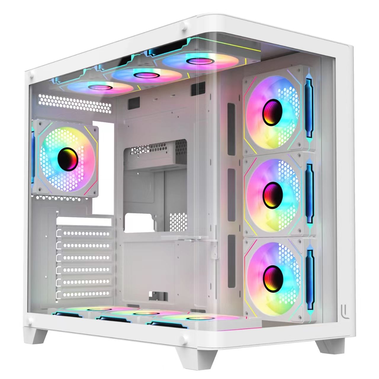 LUSORIS PC Case - Nova SR-83 White - 7 ARGB Fans Included with Controller, USB 3.0/2.0, Compatible ATX/M-ATX/ITX, 410mm Graphics Card, Optimal Cooling, Elegant White Design