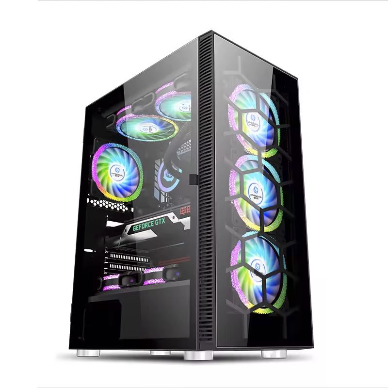 LUSORIS Thalesis Exima T-800 PC Case, Black, 3 RGB Fans with Controller Included. Compatible with E-ATX/ATX/M-ATX.