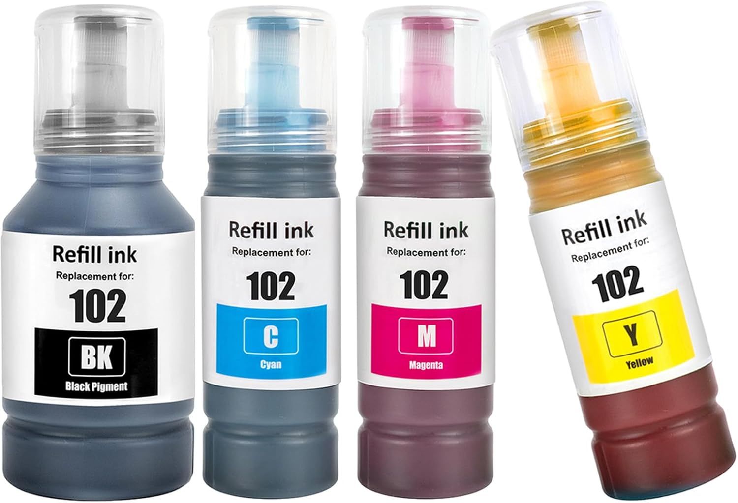 4-Color Multipack 102 Ink Bottles Compatible with Epson 102 Ink for ET-2700, ET-2750, ..., ET-15000 Printers