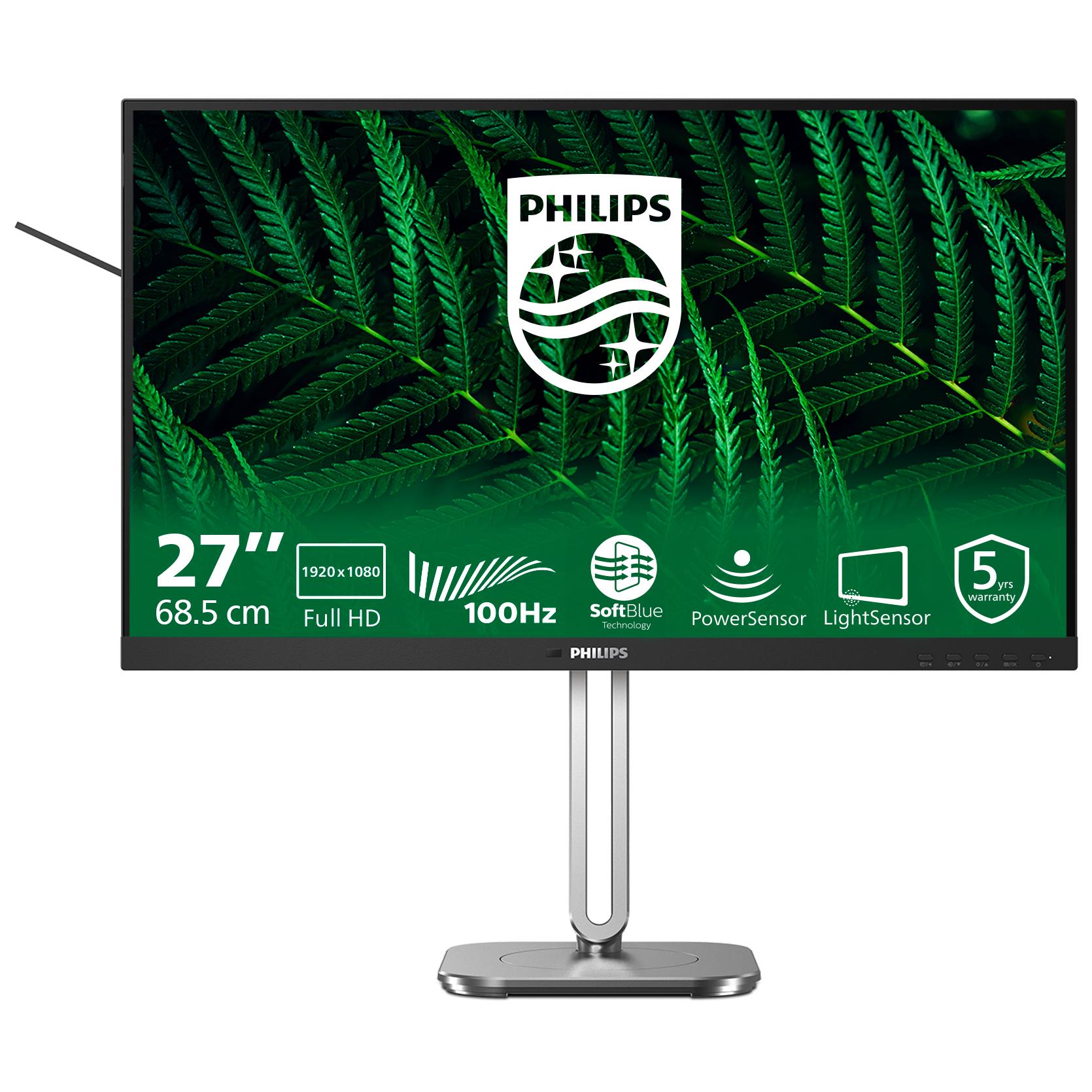 Philips 27B2G5200 - Écran LED - 27" - 1920 x 1080 Full HD (1080p) @ 100 Hz - IPS - 1500:1 - HDMI, VGA, DisplayPort - haut-parleurs - argent, Charbon