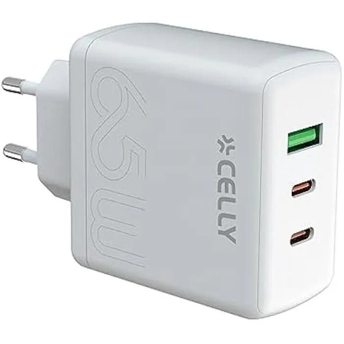 Celly 65W USB-C and USB Charger - White