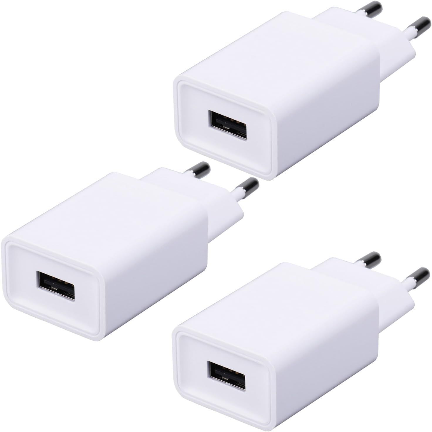 3-Pack USB Charger Adapter, 5V/2A Power Bank Compatible with Ebook Reader/Toy/Headphones/LED Lights/Monitors/Mobile Phones