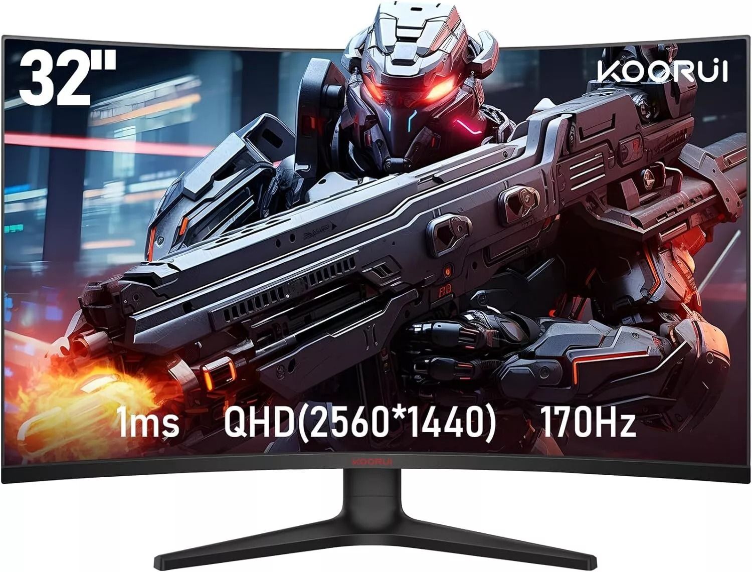 KOORUI 31.5-Inch Curved Gaming Monitor - 2560x1440, 1500R VA, 170Hz, 2 HDMI