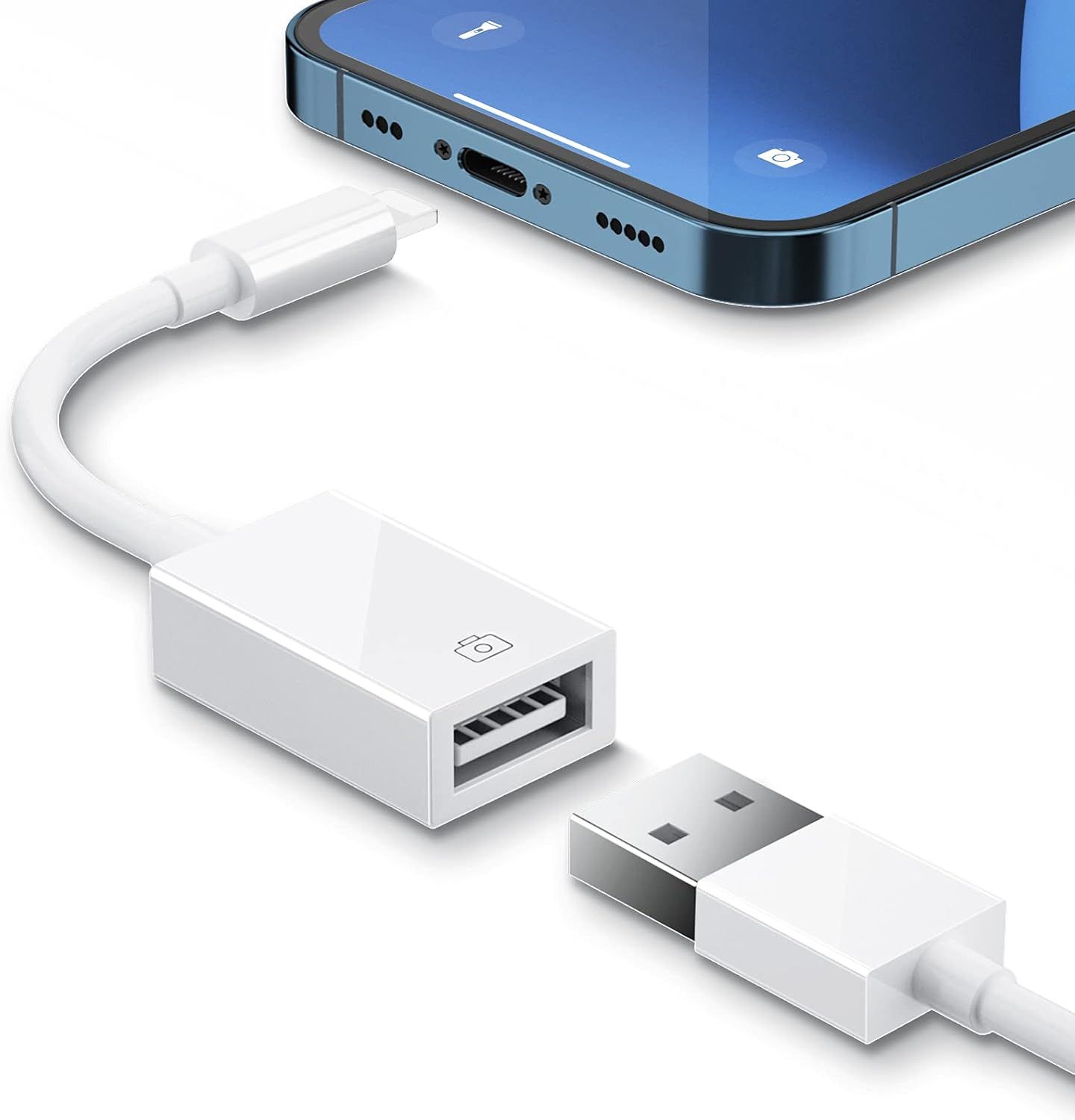 USB Photo Lighting Adapter for iPhone/iPad, OTG USB 3.0 Cable for Data Sync