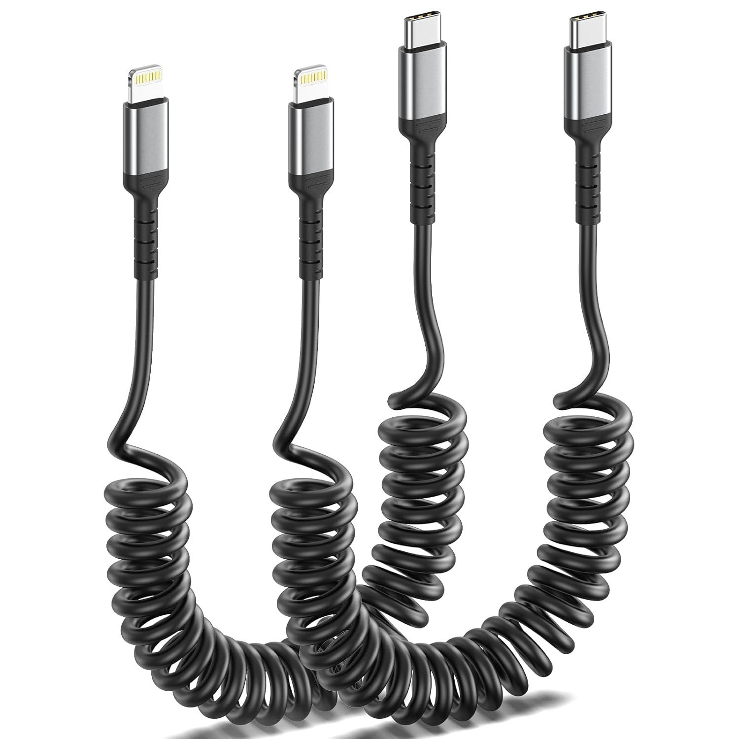 LAMPE DU PARFUMEUR 2-Pack Spiral USB C to Lightning Cable for Apple CarPlay and Data Sync, Quick Charge Type C Cable for iPhone 14/13/12/11/Xs/Xr/iPad/AirPods