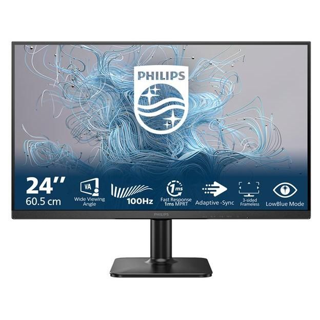 Philips 24E2N1100LB - 1000 Series LED Monitor - 24" (23.8" Visual) - Full HD 1920 x 1080 @ 100Hz - VA - 250 cd/m² - 4000:1 - 4ms - HDMI, VGA - Textured Black