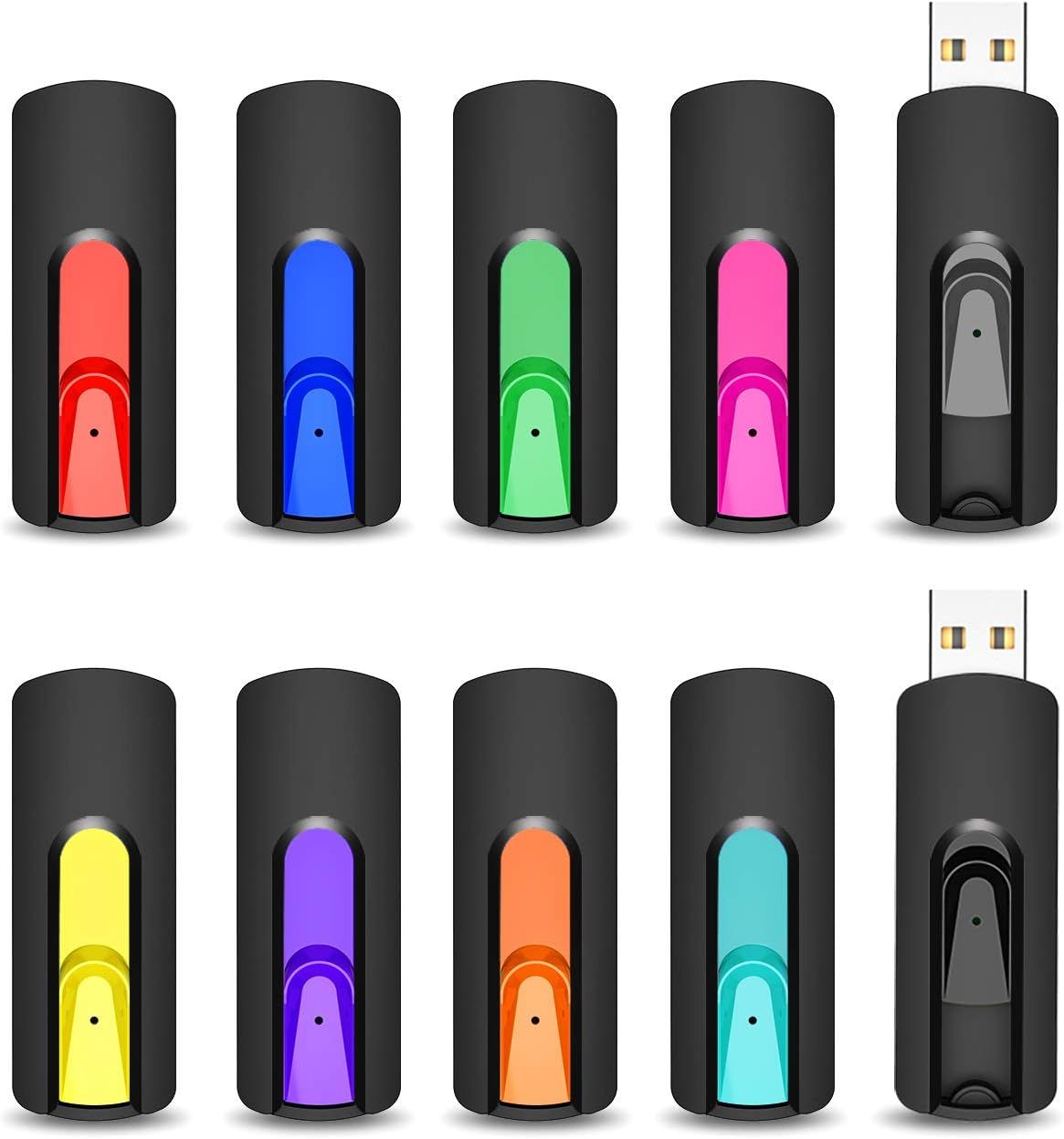 USB 16GB Flash Drive, 10 Pack Retractable USB 16GB Keys, External Storage USB Keys (10 Colors, USB 2.0) [X41]