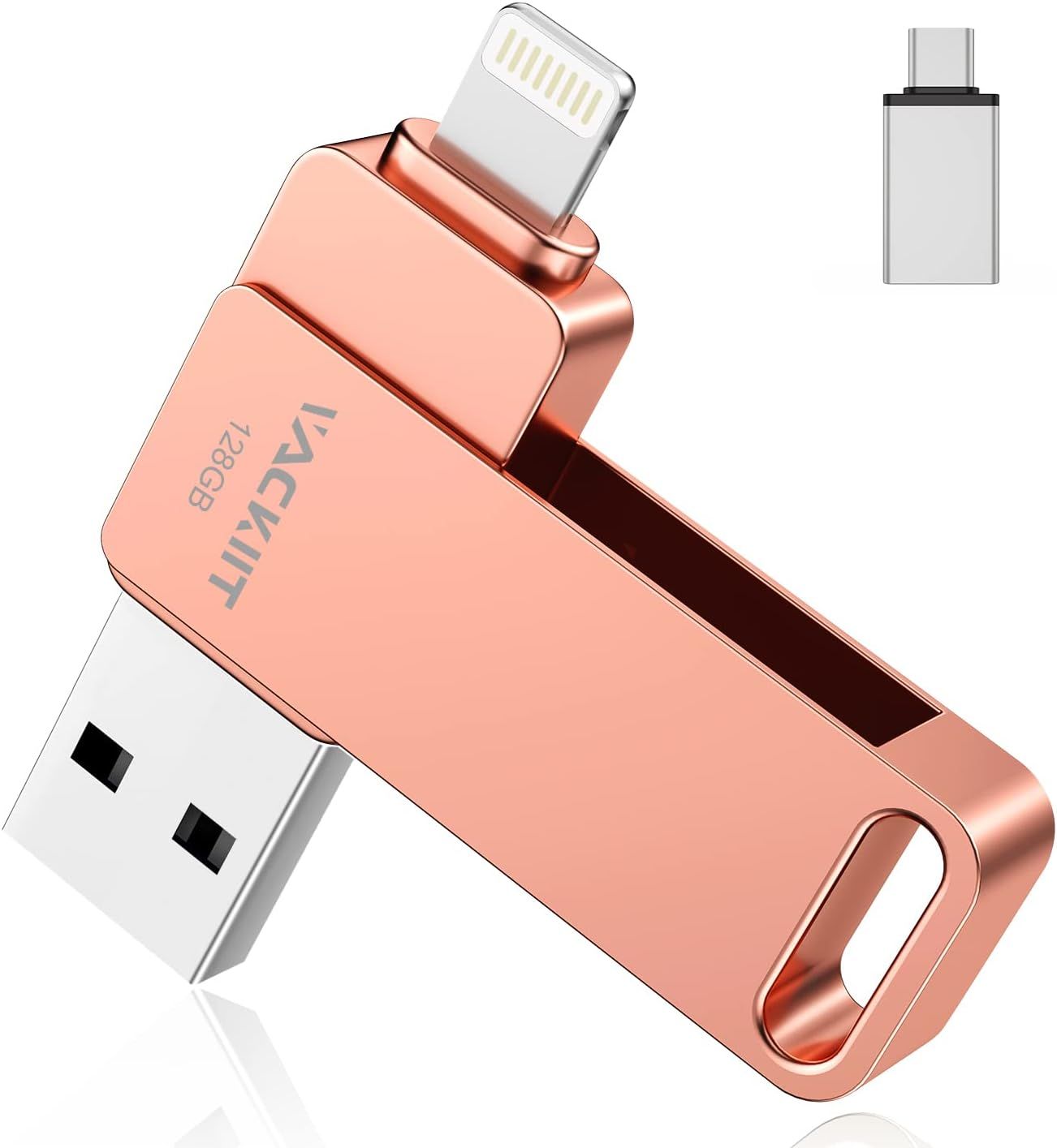 128GB Lightning USB for iPhone Apple Certified with USB-C, Photo Stick USB 3.0 External Memory Flash Drive for iPad Mac iOS Android PC with MFI Lightning, USB 3.0, Type C