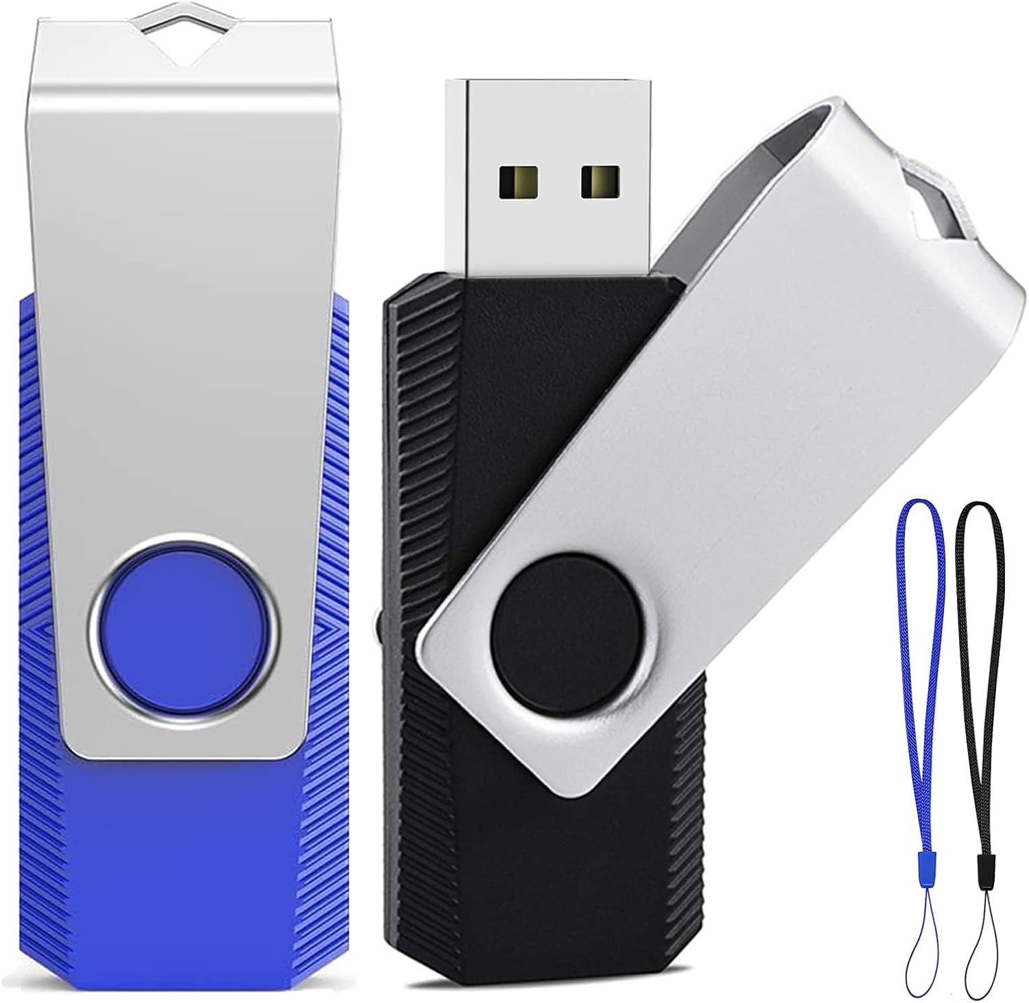2GB USB 2.0 Flash Drive 2-Pack with Rotating Cap and Hooks