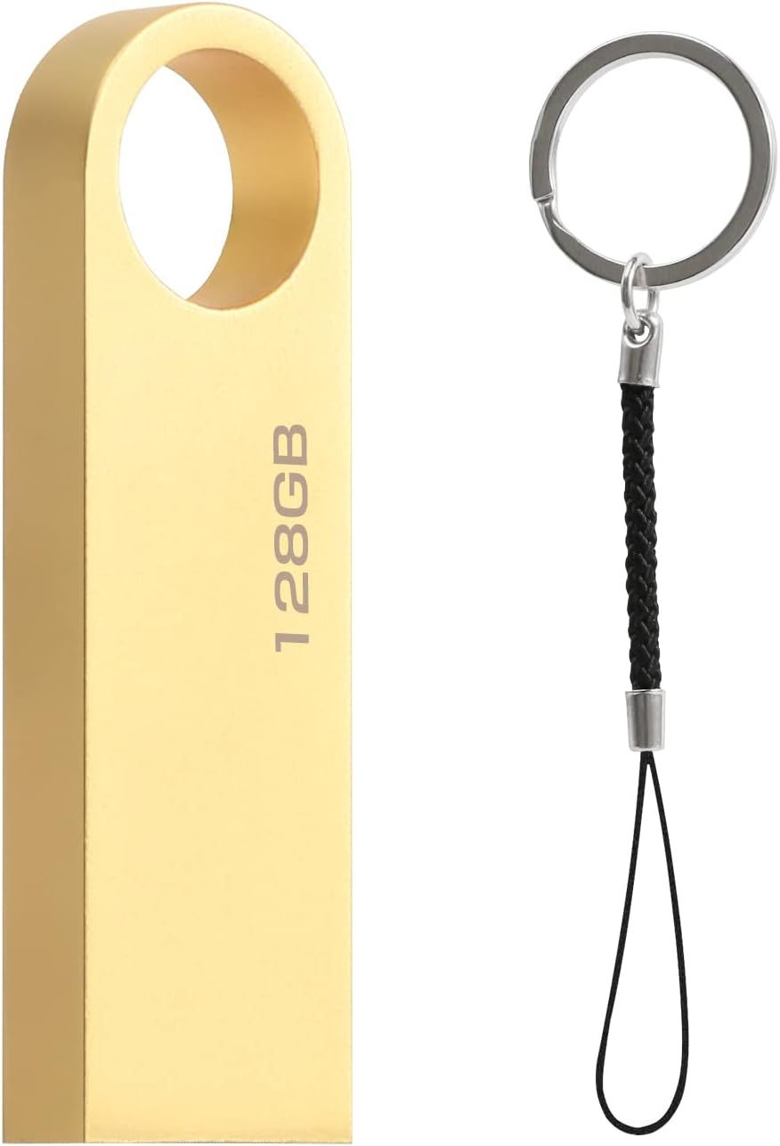 128GB USB Flash Drive, Portable Metal Keychain with Hook