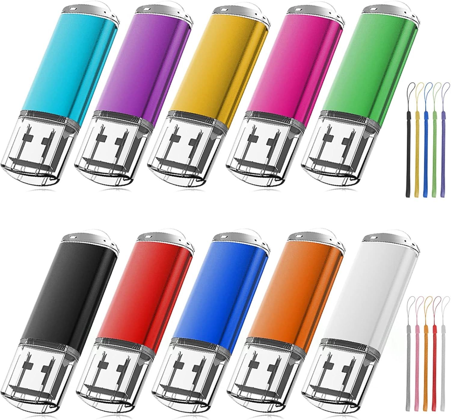4GB USB 2.0 Flash Drive, 10-Pack Colorful Memory Stick with Keychains