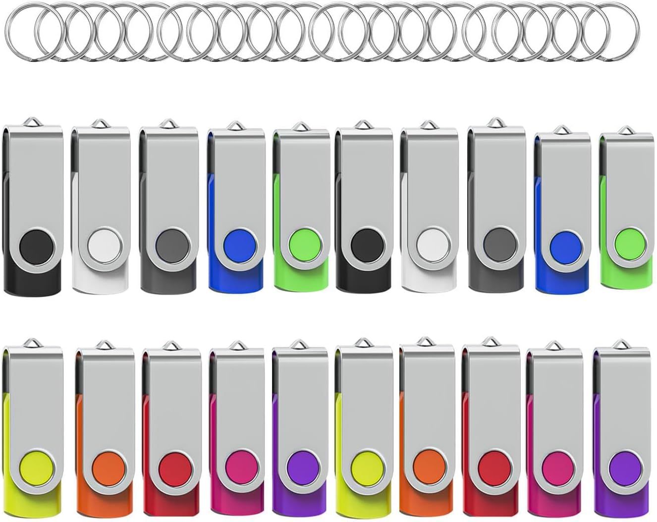 ICI ET MAINTENANT 20x 1GB USB 2.0 Flash Drives with Keyring - LED Light & 10 Colors