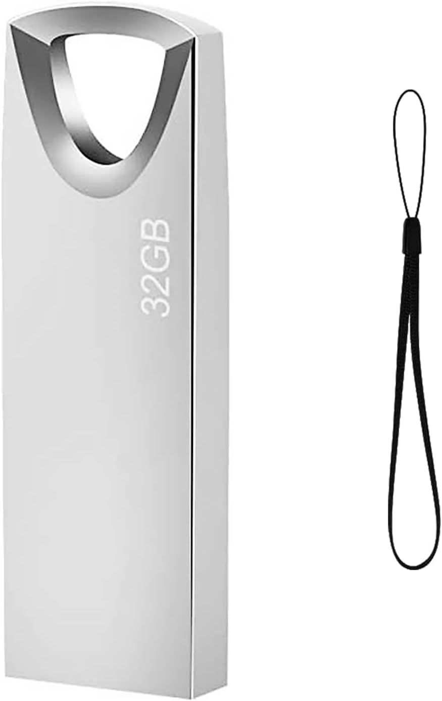 32GB USB Drive, Mini Metal Keychain USB 32GB Impermeable Pen Drive with Hook for Laptop/PC/Car Etc (Silver)