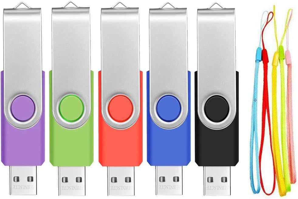ICI ET MAINTENANT 32GB USB Flash Drive Set of 5 - Swivel Memory Stick USB 32Go Pendrive with Strings
