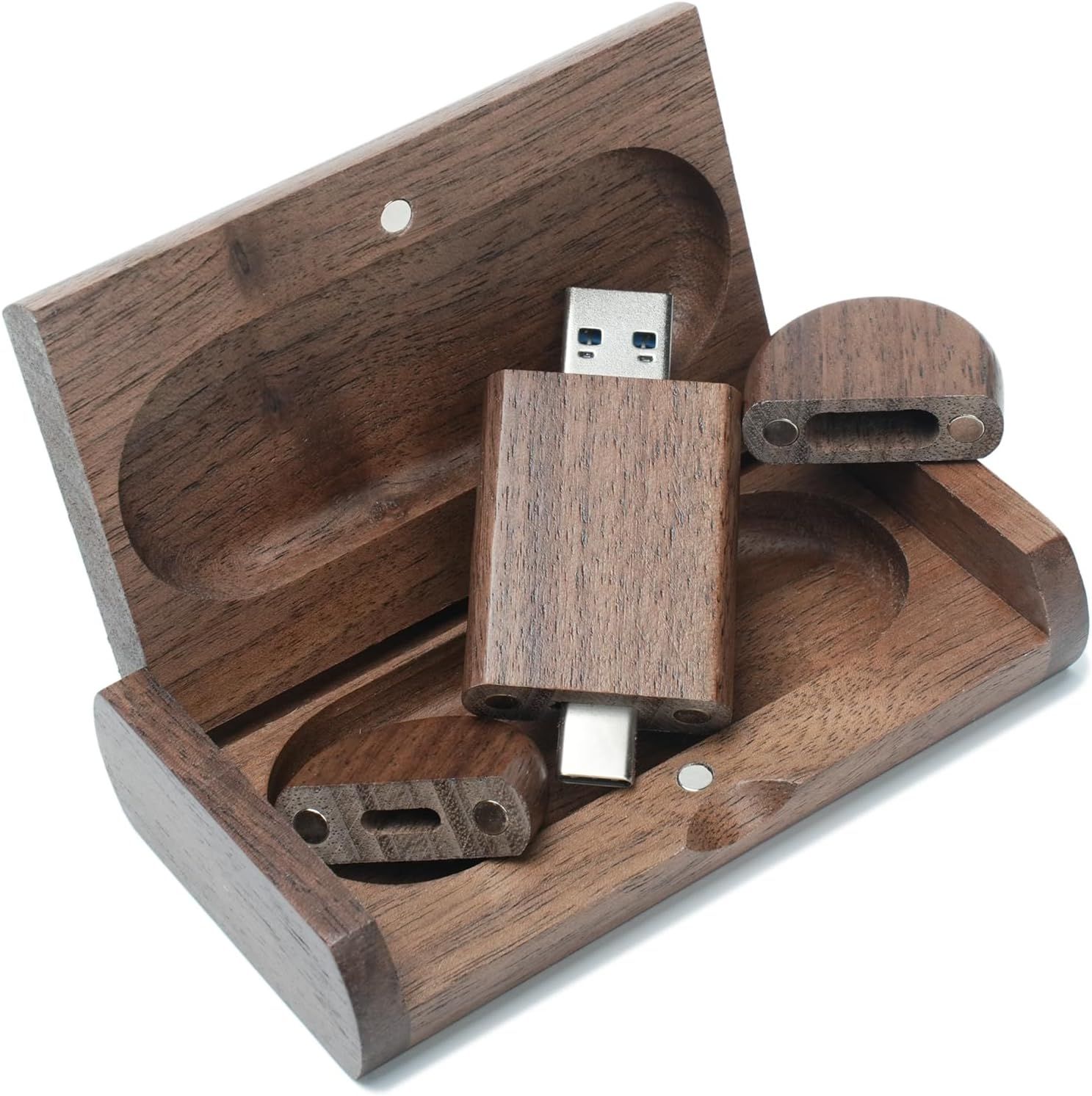 USB C Flash Drive 16GB, High-Speed OTG USB C Pen Drive with Walnut Wood Case for TV, Cars, Smartphones, PC, Laptop [X727]