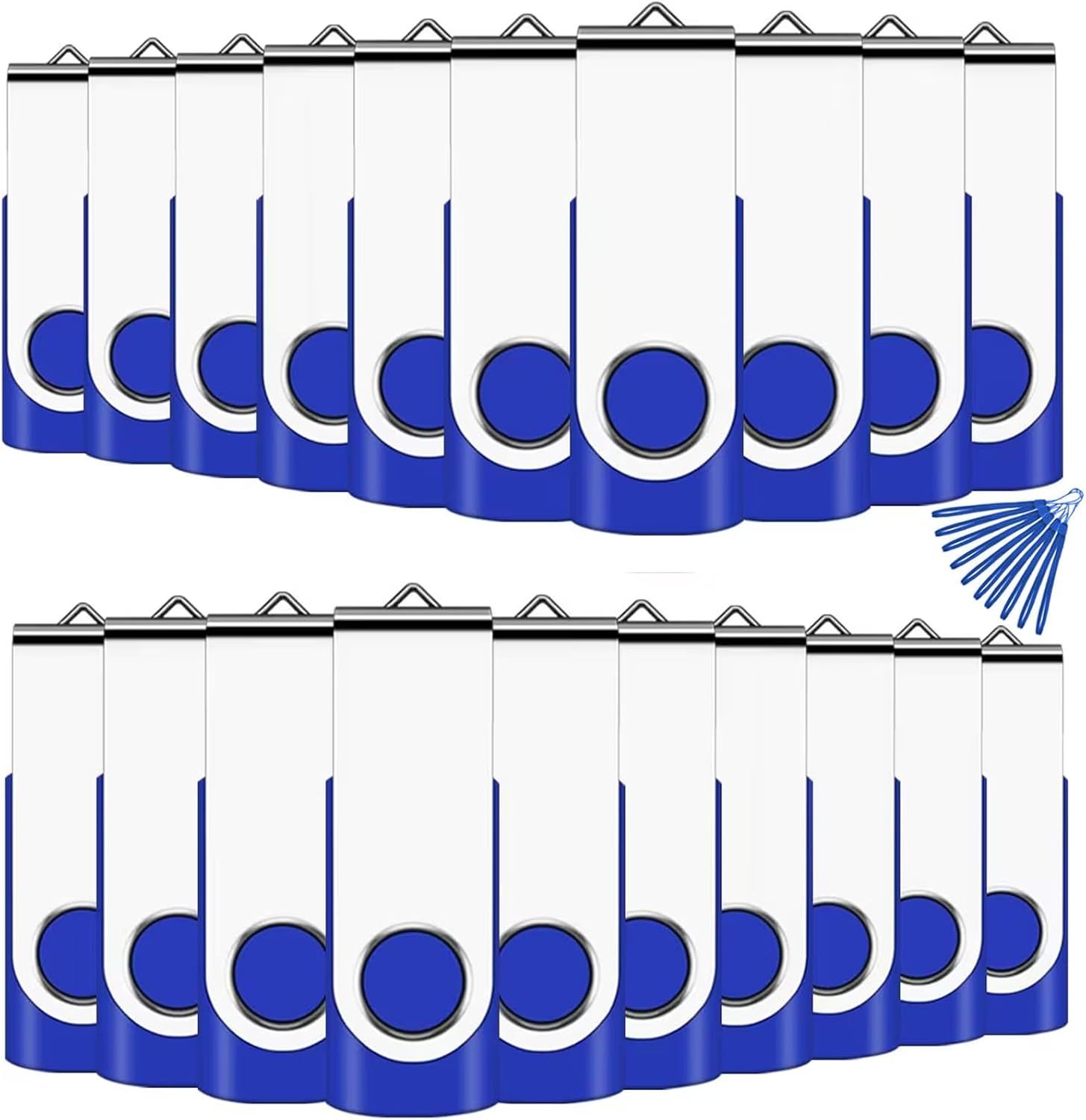 ICI ET MAINTENANT 2GB USB Flash Drive Set, 20 Piece Lot with 360° Rotating Metal Design and Keychain Loop (Blue)