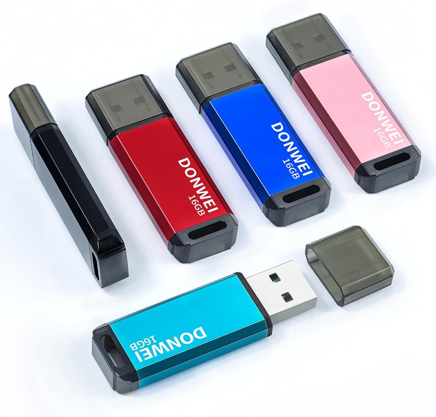 ICI ET MAINTENANT 16GB USB Key Drive (Set of 5) - Pink, Red, Blue, Black, Cyan