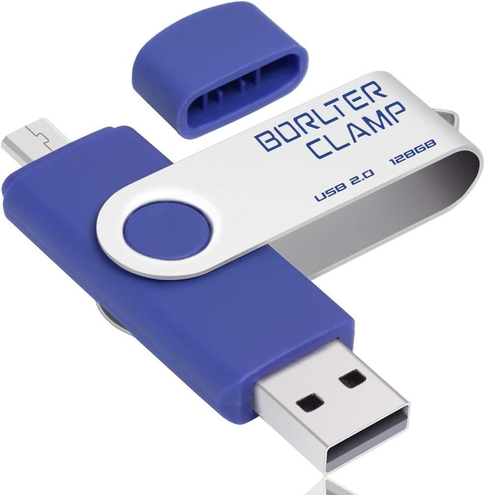 128GB USB 2-in-1 OTG Memory Stick, Pivoting U Disk with Micro-USB Port for Android Smartphone, Tablet and Computer External Storage (Blue)