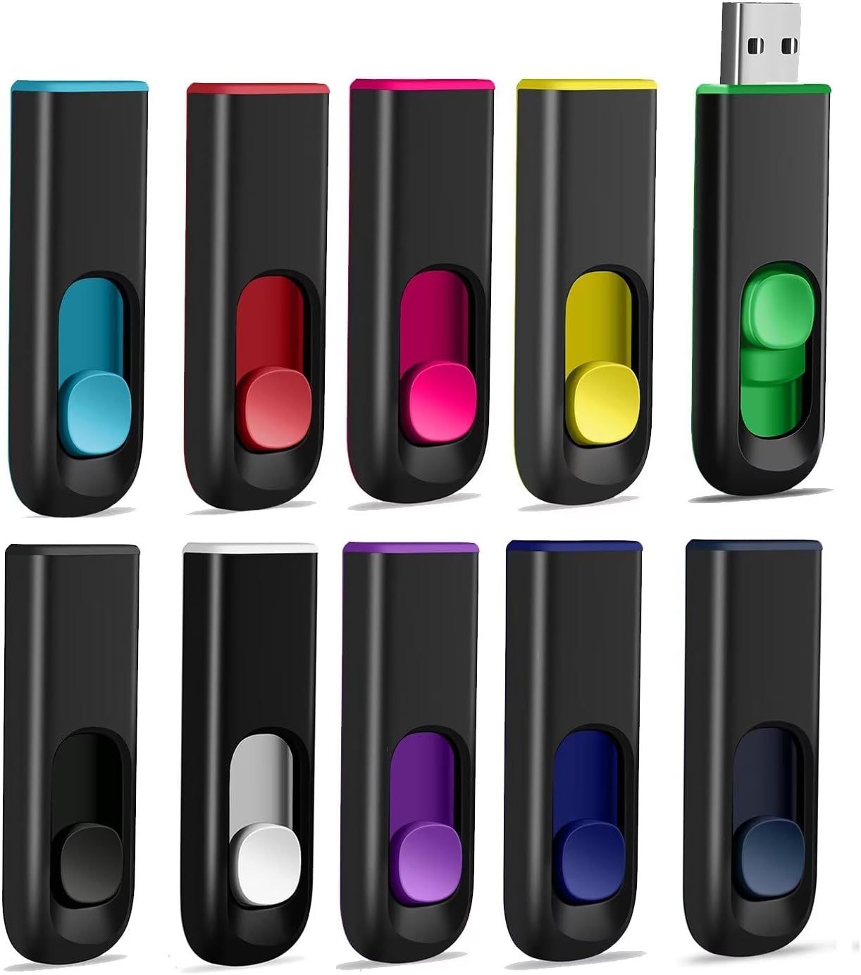 ICI ET MAINTENANT 2.0 USB Flash Drive 64GB Pack of 10 Retractable Memory Stick Data Storage Pendrive, Black [X1560]