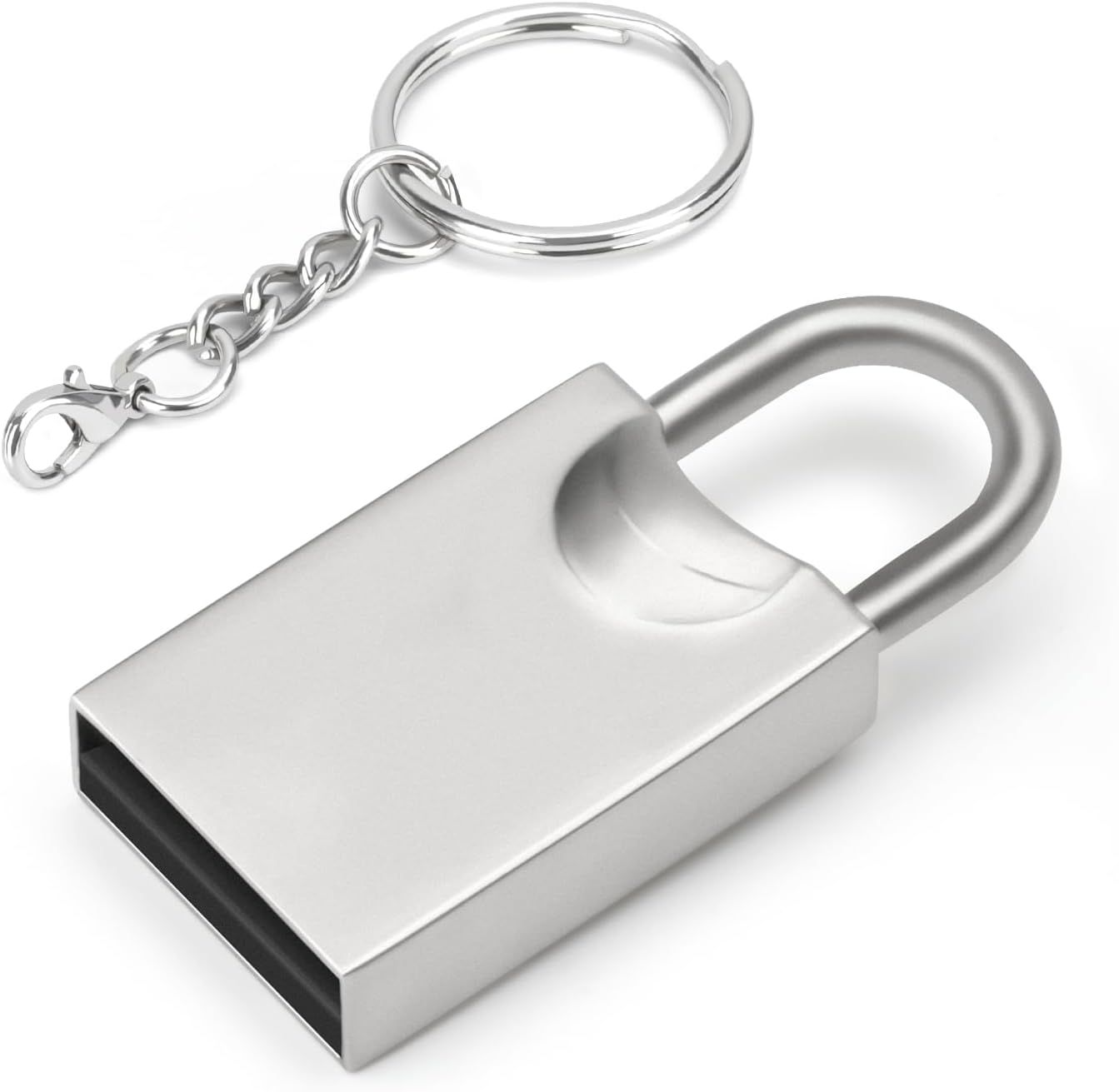 Mini USB 3.0 Key, Portable Flash Drive with Keychain (64GB, Silver Lock)[X1597]