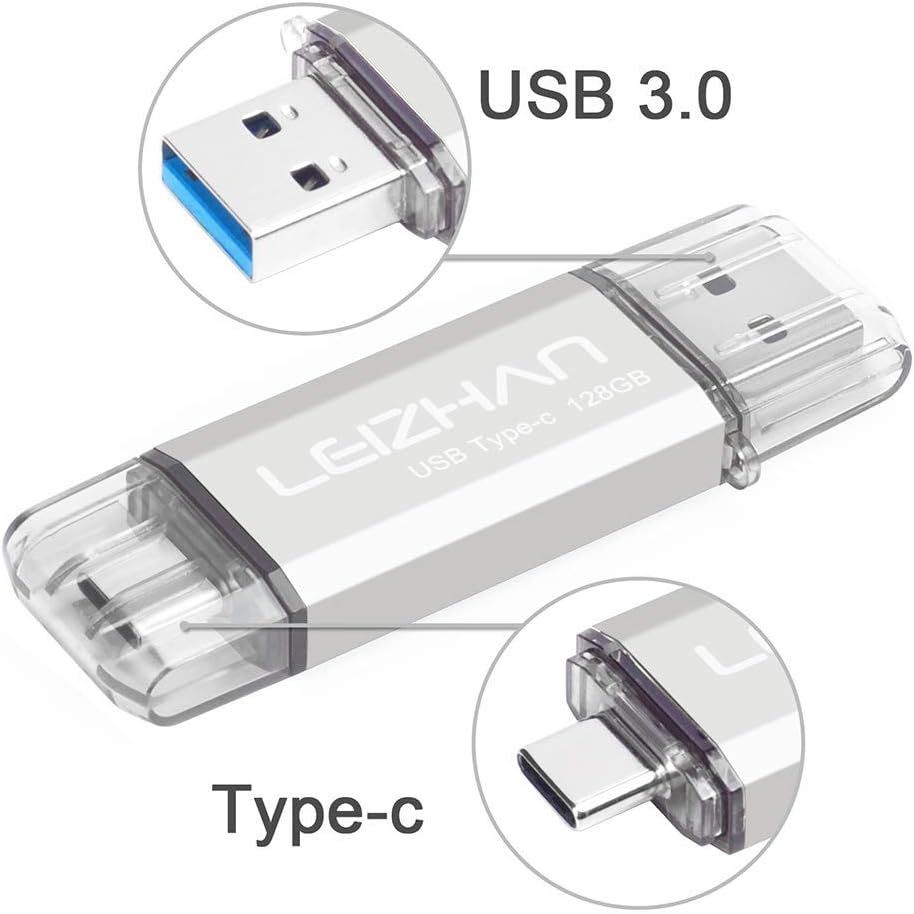 ICI ET MAINTENANT USB-C 128GB OTG Flash Drive, USB 3.0 for Huawei Samsung Android Type C - Silver [X1674]