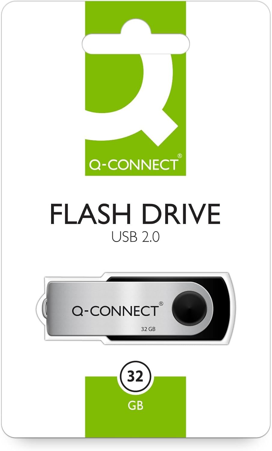 Q-Connect 32GB Swivel USB 2.0 Drive (Silver/Black)[X2215]