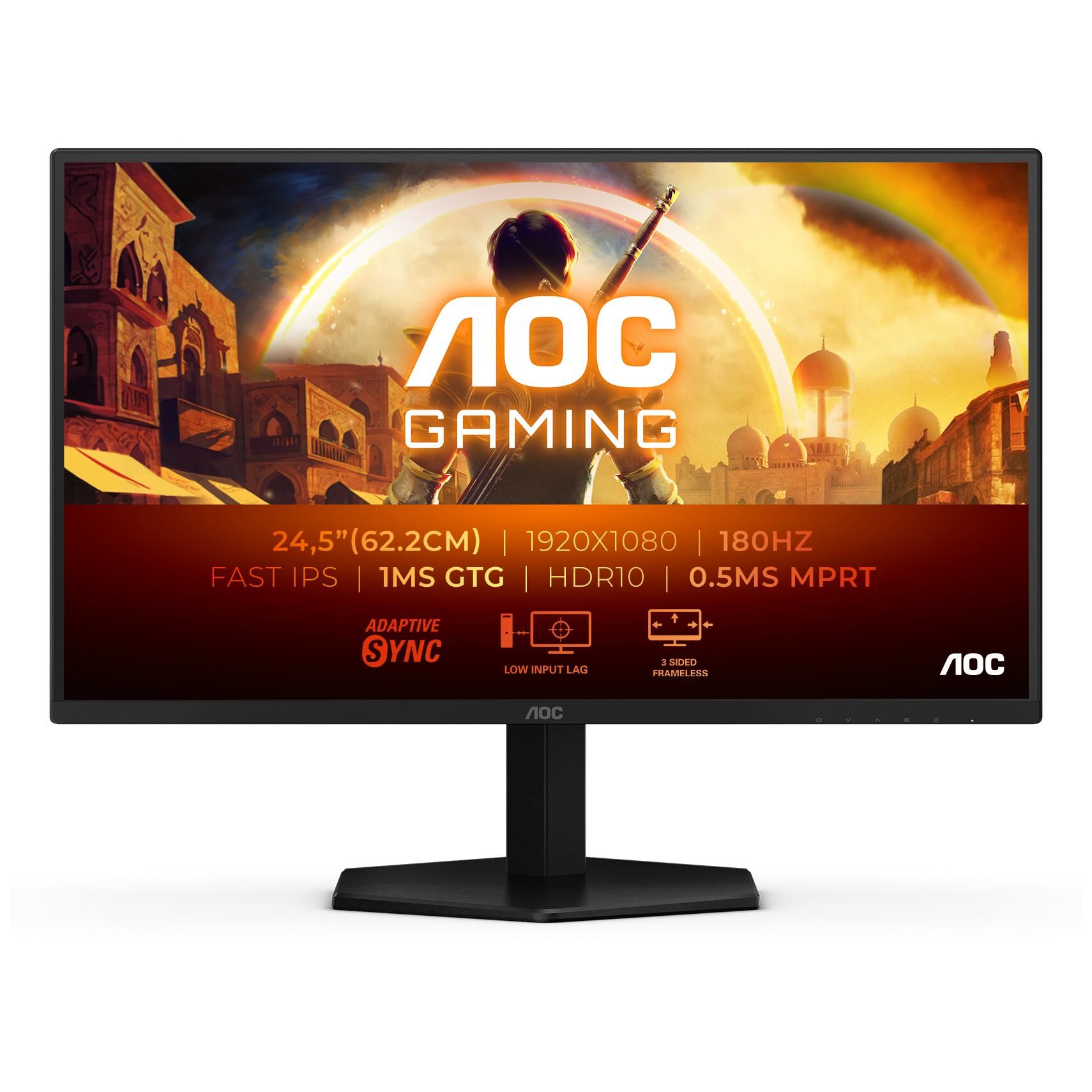 AOC Gaming 25G42E - Écran LED - jeux - 25" (24.5" visualisable) - 1920 x 1080 Full HD (1080p) @ 180 Hz - Fast IPS - 300 cd/m² - 1000:1 - HDR10 - 0.5 ms - HDMI, DisplayPort - noir, rouge