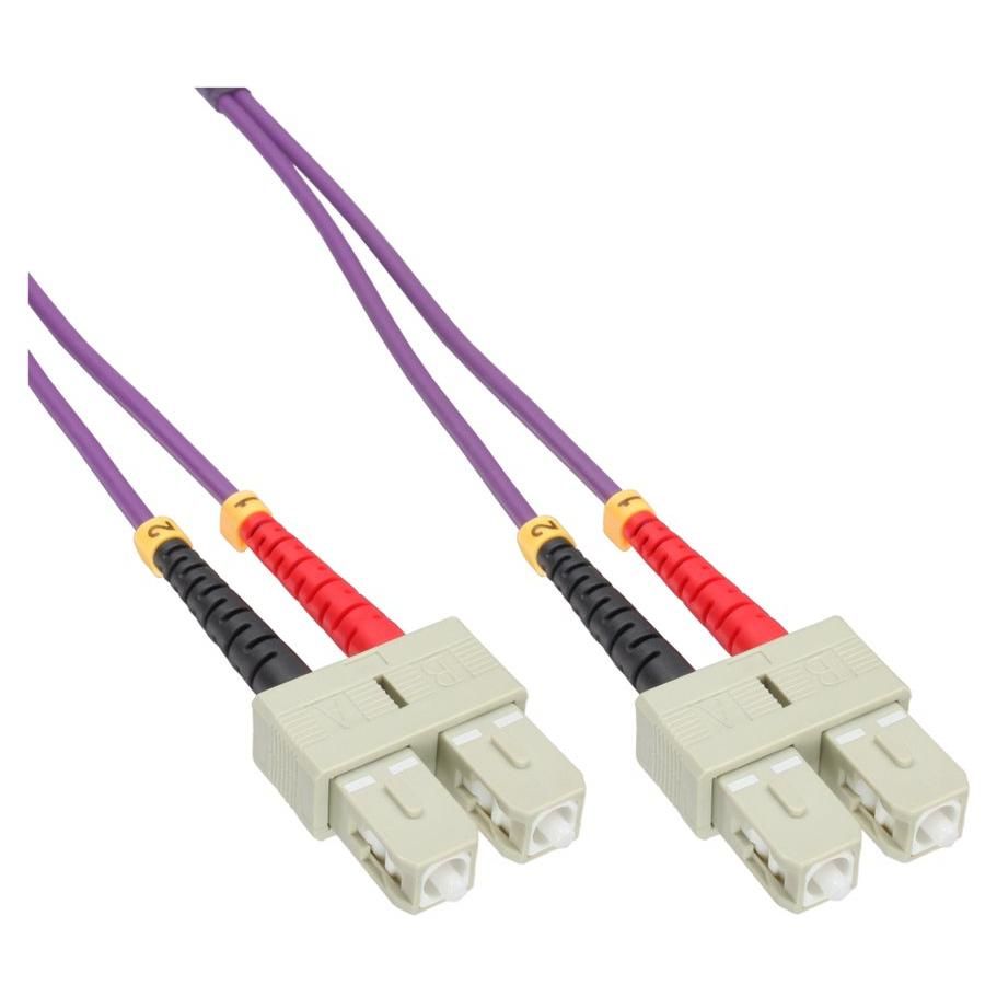 INTOS ELECTRONIC OM4 Duplex Fiber Optic Cable, 15m, SC Multi-Mode (M) to SC Multi-Mode (M), 50/125 Microns, Halogen-Free, Violet