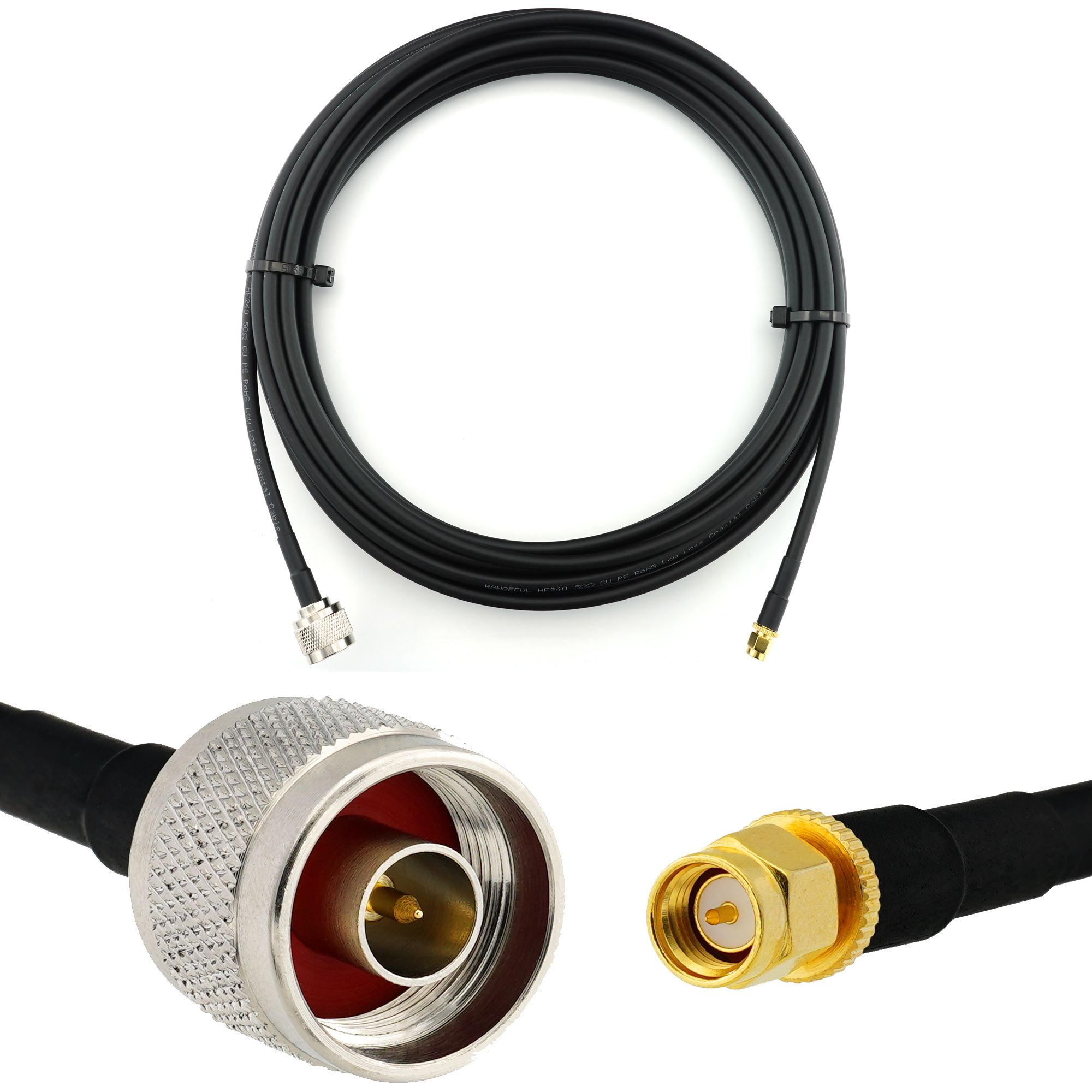 N Male to SMA Male 7m Coaxial Cable - HF240 (LMR 240 Equivalent) Waterproof Extension for Router WIFI Radio Antenna LTE Amplifier GSM 4G 5G 6G LTE Hotspot
