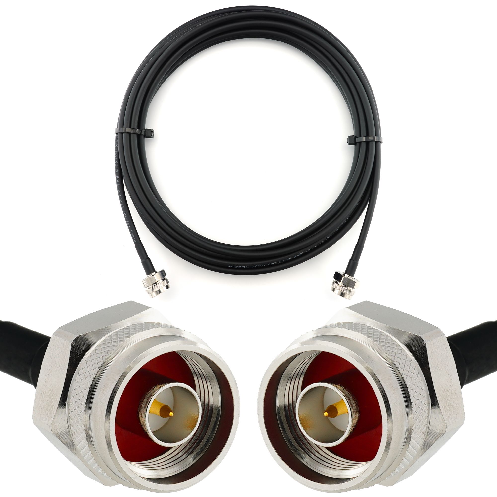 Câble coaxial RANGEFUL N mâle à N mâle Hex 10m - HF240 (équivalent LMR 240) rallonge étanche pour routeur WiFi, antenne radio LTE amplificateur GSM 4G 5G 6G hotspot