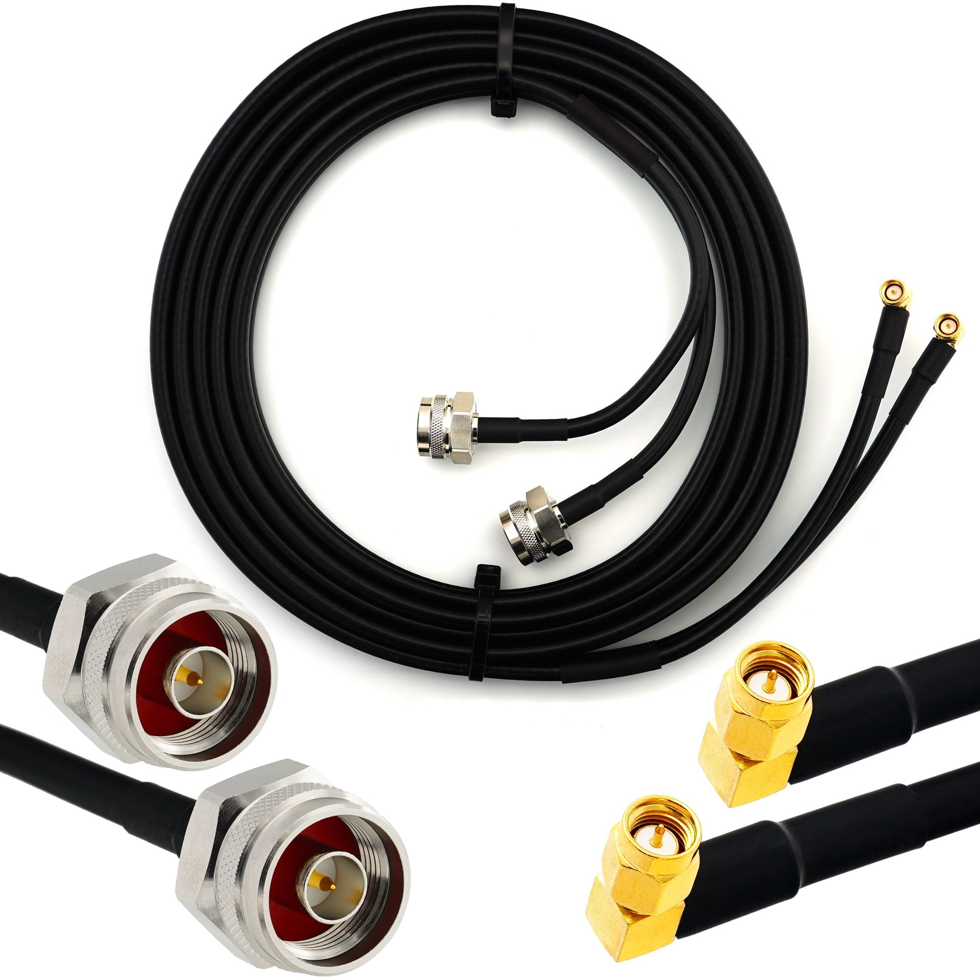 Cable coaxial SMA de 90 grados a ángulo recto macho a hembra N de 12m - Doble HF240 (equivalente LMR240) prolongador resistente al agua - para enrutador WiFi, antena de radio, amplificador LTE, GSM 4G/5G/6G, hotspot LTE