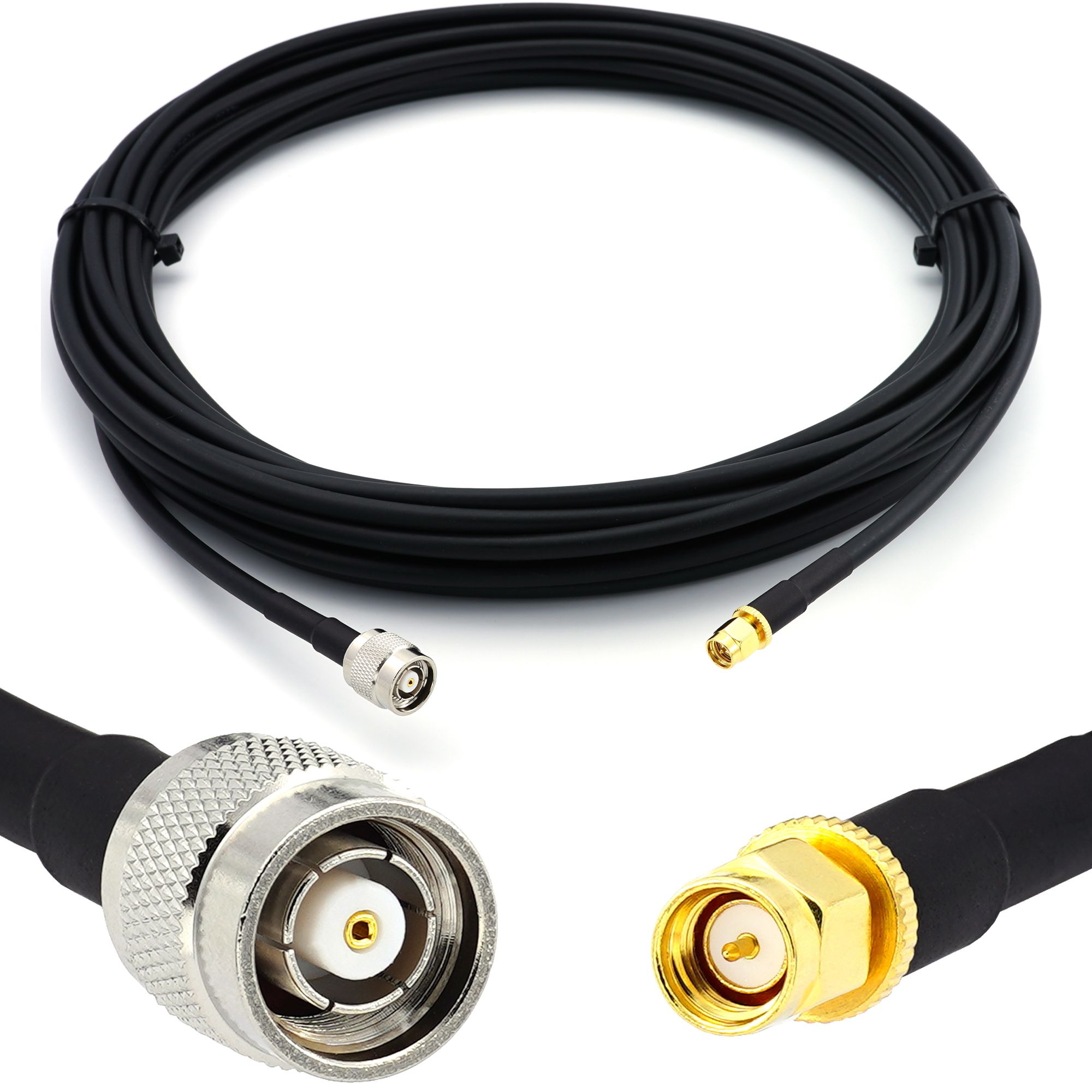 RP-TNC Male to SMA Male 5m Coaxial Cable - HF240 (LMR 240 Equivalent) Waterproof Extension Cord for WiFi Router, Radio Antenna, LTE Amplifier, GSM 4G/5G/6G, Hotspot
