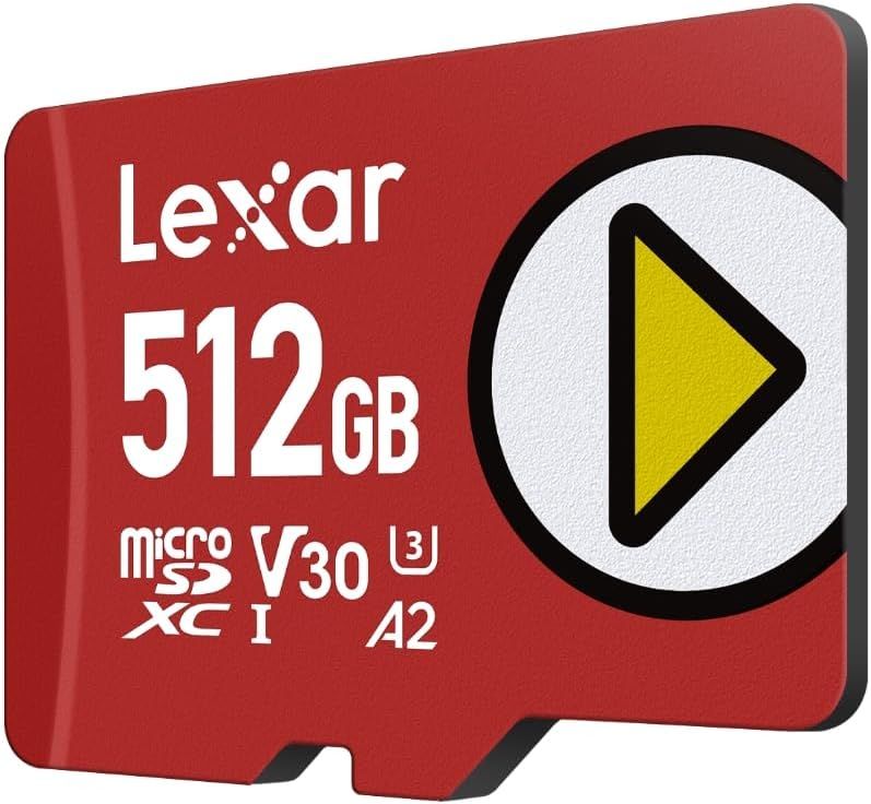 Lexar Play Micro SD Card 512GB, Microsdxc UHS-I, Up to 205MB/s Read, 140MB/s Write, Class 10, U3, V30, A2, 4K Video, High-Speed Card for Switch/Portable Gaming Devices/Smartphones