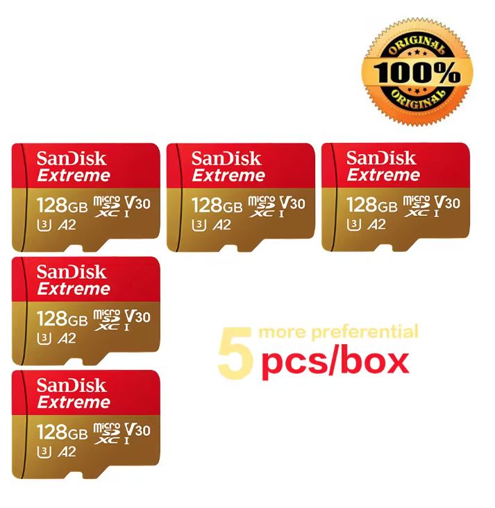SanDisk Extreme microSDXC Card 128GB Class 10, UHS-I, UHS Class 3, V30 Video 190/90Mb/s