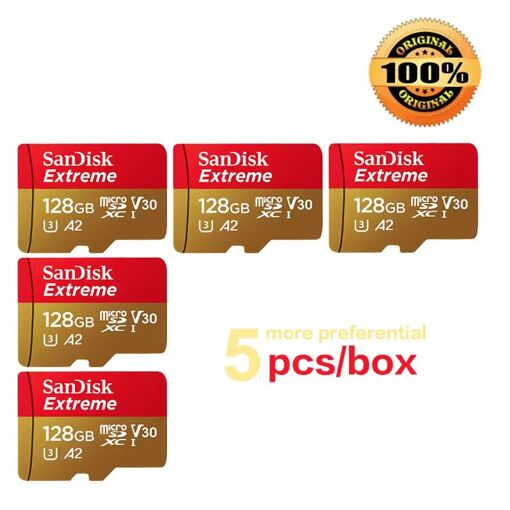 SanDisk Extreme microSDXC Card 128GB Class 10, UHS-I, UHS Class 3, V30 Video 190/90Mb/s