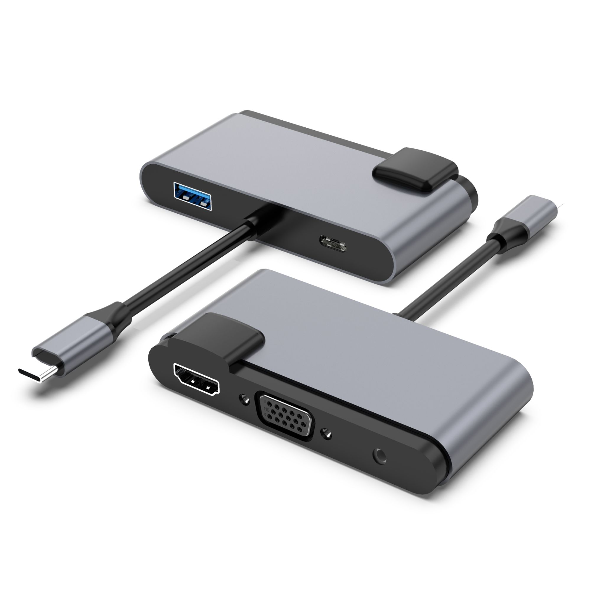Hub USB-C 5 en 1 avec HDMI, VGA, USB 3.0, Audio et Chargement PD