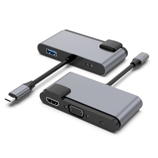 Hub USB-C 5 en 1 avec HDMI, VGA, USB 3.0, Audio et Chargement PD