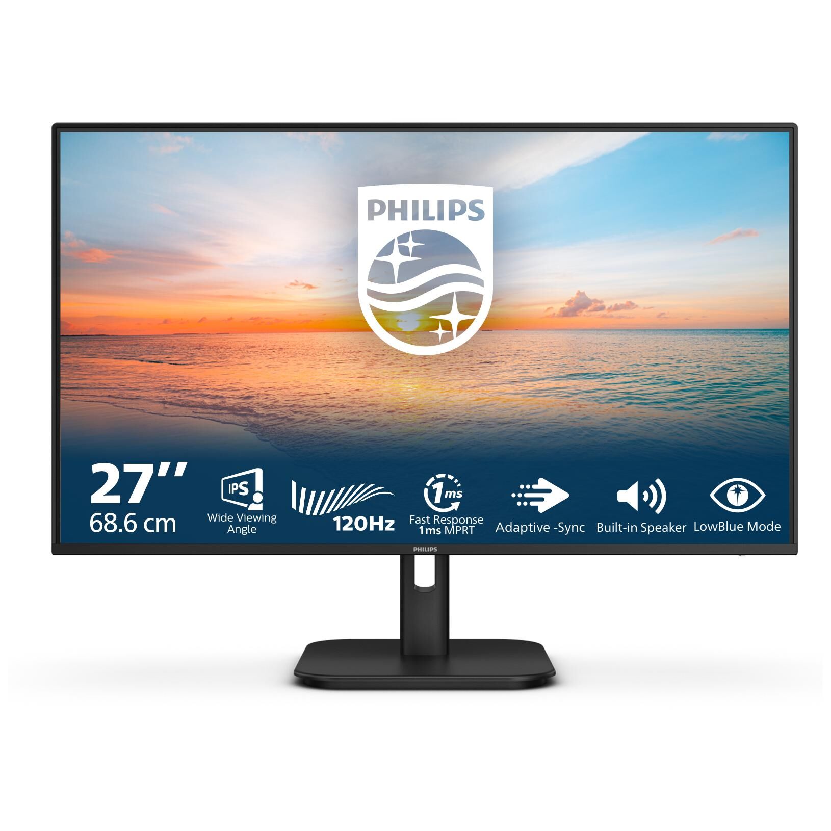 Philips 27E1N1200A - 1000 Series - écran LED - 27" - 1920 x 1080 Full HD (1080p) @ 120 Hz - IPS - 300 cd/m² - 1300:1 - 1 ms - HDMI, VGA, DisplayPort - haut-parleurs - noir
