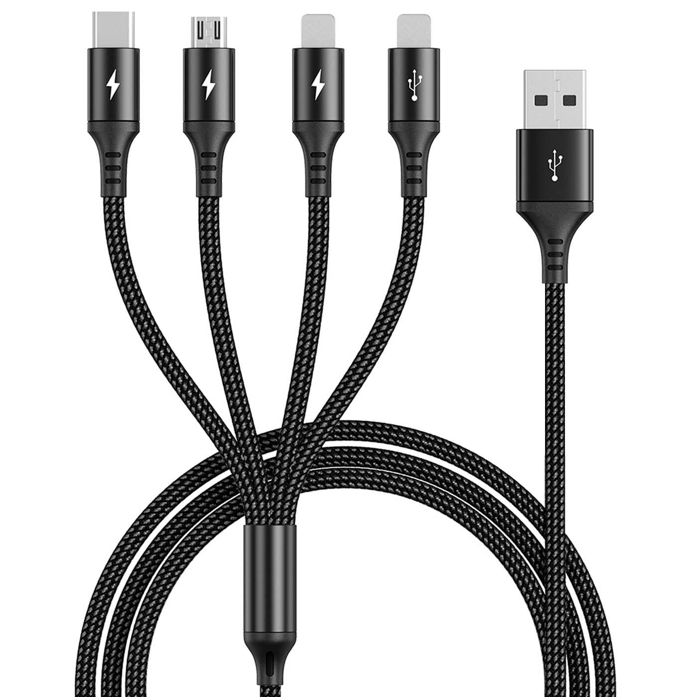 UZAHSK 4-in-1 USB Cable, 1.2M Nylon Multi-USB Charging Cable with Micro/IP/Type C Lightning Cable for Samsung Galaxy S23/Huawei/OnePlus/Wiko/Kindle