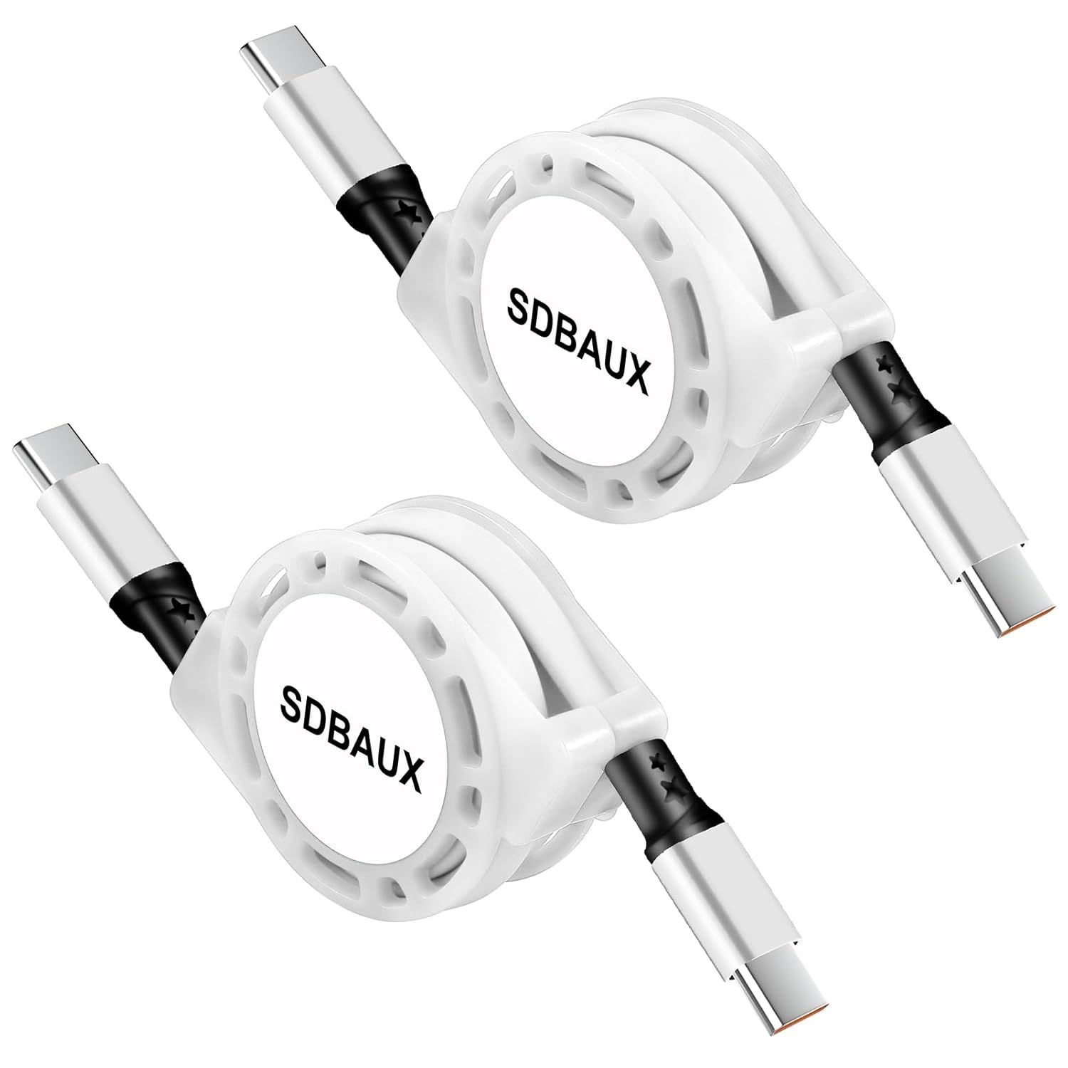 Cable retráctil Hamilton USB C a USB C de 1 M 60 W con carga rápida y sincronización, cable cargador USB C compatible con Galaxy S21 / S20, Huawei, LG, Google Pixel (blanco (paquete de 2))