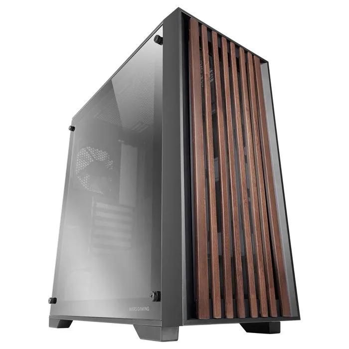 Mars Gaming ATX PC Case - MC-Wood - Glass and Wood Panel - Optimized Cooling